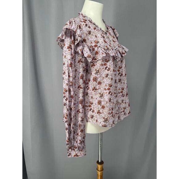 Veronica Beard Shirt Womens Medium Purple Floral Ruffle Long Sleeve Blouse - Picture 4 of 14